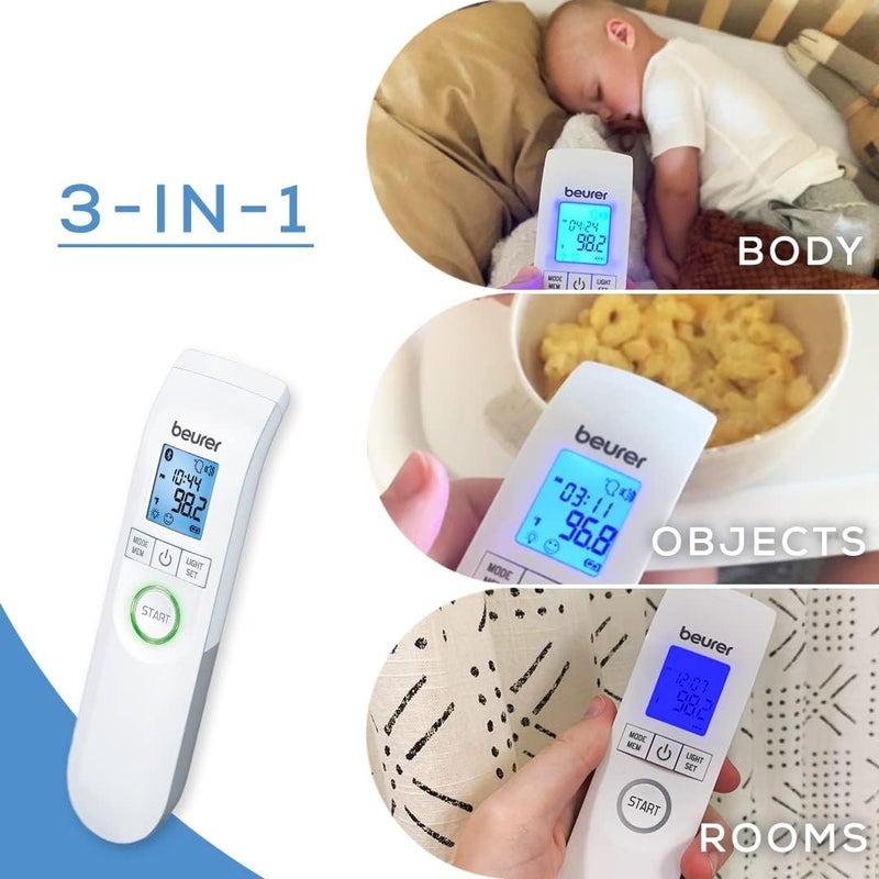 Beurer Bluetooth Non-Contact Thermometer, Forehead, Object, Room Temperature, High Accuracy, XL Blue Illuminated Display, 60 Memory Spaces, White,1 Count (Pack of 1),FT95 - Image 3